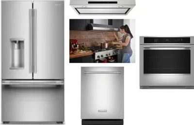 5 Piece Package Includes Refrigerator, Cooktop, Wall Oven, Hood And Dishwasher