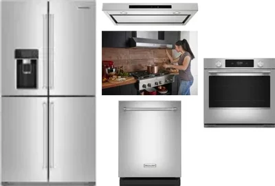 5 Piece Package Includes Refrigerator, Cooktop, Wall Oven, Hood And Dishwasher
