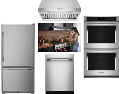 5 Piece Package Includes Refrigerator, Cooktop, Wall Oven, Hood And Dishwasher