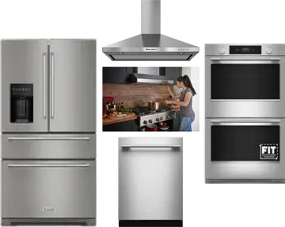 5 Piece Package Includes Refrigerator, Cooktop, Wall Oven, Hood And Dishwasher