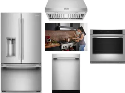 5 Piece Package Includes Refrigerator, Cooktop, Wall Oven, Hood And Dishwasher