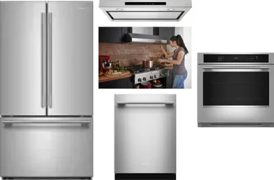 5 Piece Package Includes Refrigerator, Cooktop, Wall Oven, Hood And Dishwasher