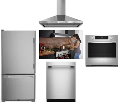 5 Piece Package Includes Refrigerator, Cooktop, Wall Oven, Hood And Dishwasher
