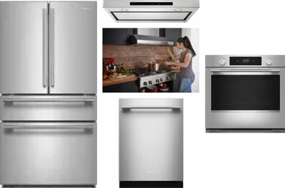 5 Piece Package Includes Refrigerator, Cooktop, Wall Oven, Hood And Dishwasher