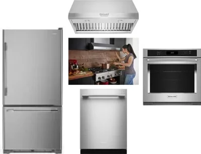 5 Piece Package Includes Refrigerator, Cooktop, Wall Oven, Hood And Dishwasher