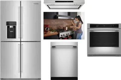5 Piece Package Includes Refrigerator, Cooktop, Wall Oven, Hood And Dishwasher