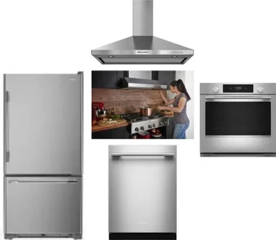 5 Piece Package Includes Refrigerator, Cooktop, Wall Oven, Hood And Dishwasher