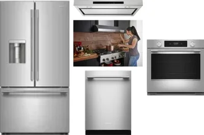 5 Piece Package Includes Refrigerator, Cooktop, Wall Oven, Hood And Dishwasher