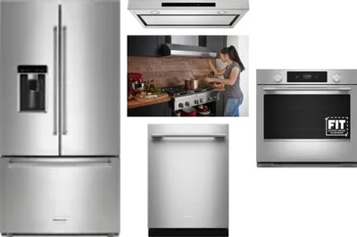 5 Piece Package Includes Refrigerator, Cooktop, Wall Oven, Hood And Dishwasher