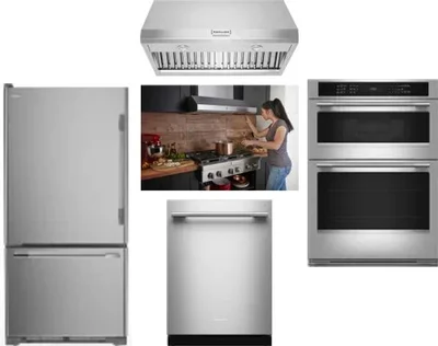 5 Piece Package Includes Refrigerator, Cooktop, Wall Oven, Hood And Dishwasher