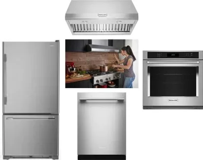 5 Piece Package Includes Refrigerator, Cooktop, Wall Oven, Hood And Dishwasher