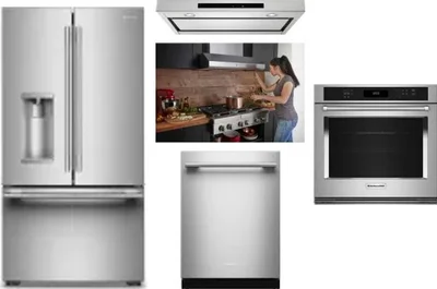 5 Piece Package Includes Refrigerator, Cooktop, Wall Oven, Hood And Dishwasher