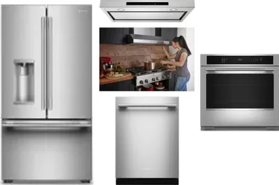 5 Piece Package Includes Refrigerator, Cooktop, Wall Oven, Hood And Dishwasher