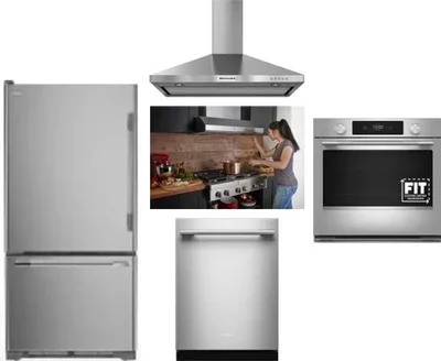 5 Piece Package Includes Refrigerator, Cooktop, Wall Oven, Hood And Dishwasher