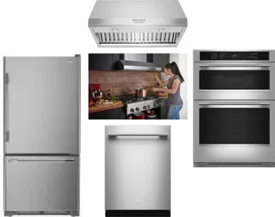 5 Piece Package Includes Refrigerator, Cooktop, Wall Oven, Hood And Dishwasher