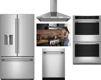 5 Piece Package Includes Refrigerator, Cooktop, Wall Oven, Hood And Dishwasher