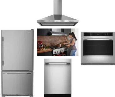 5 Piece Package Includes Refrigerator, Cooktop, Wall Oven, Hood And Dishwasher