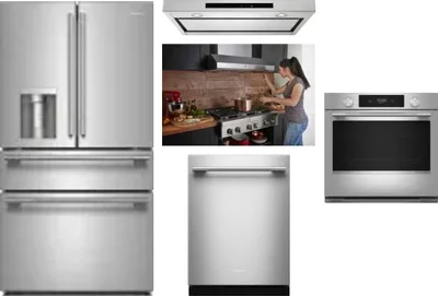 5 Piece Package Includes Refrigerator, Cooktop, Wall Oven, Hood And Dishwasher