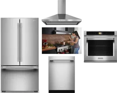 5 Piece Package Includes Refrigerator, Cooktop, Wall Oven, Hood And Dishwasher
