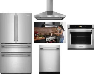 5 Piece Package Includes Refrigerator, Cooktop, Wall Oven, Hood And Dishwasher