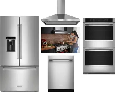 5 Piece Package Includes Refrigerator, Cooktop, Wall Oven, Hood And Dishwasher