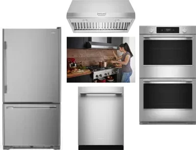 5 Piece Package Includes Refrigerator, Cooktop, Wall Oven, Hood And Dishwasher