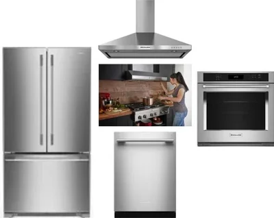 5 Piece Package Includes Refrigerator, Cooktop, Wall Oven, Hood And Dishwasher
