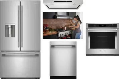 5 Piece Package Includes Refrigerator, Cooktop, Wall Oven, Hood And Dishwasher