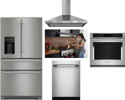 5 Piece Package Includes Refrigerator, Cooktop, Wall Oven, Hood And Dishwasher