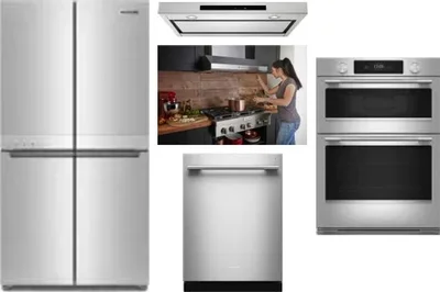 5 Piece Package Includes Refrigerator, Cooktop, Wall Oven, Hood And Dishwasher