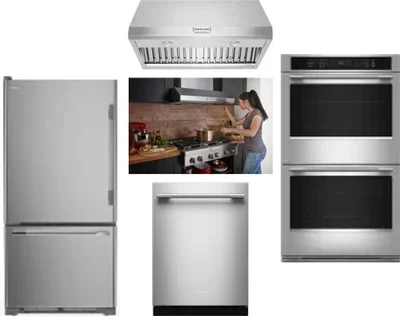 5 Piece Package Includes Refrigerator, Cooktop, Wall Oven, Hood And Dishwasher