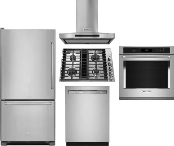 5 Piece Package Includes Refrigerator, Cooktop, Wall Oven, Hood And Dishwasher