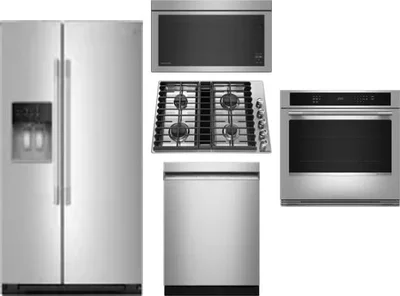 5 Piece Package Includes Refrigerator, Cooktop, Wall Oven, Microwave And Dishwasher