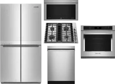 5 Piece Package Includes Refrigerator, Cooktop, Wall Oven, Microwave And Dishwasher