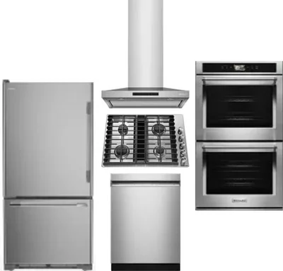 5 Piece Package Includes Refrigerator, Cooktop, Wall Oven, Hood And Dishwasher