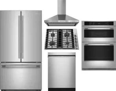 5 Piece Package Includes Refrigerator, Cooktop, Wall Oven, Hood And Dishwasher