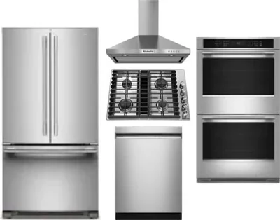 5 Piece Package Includes Refrigerator, Cooktop, Wall Oven, Hood And Dishwasher