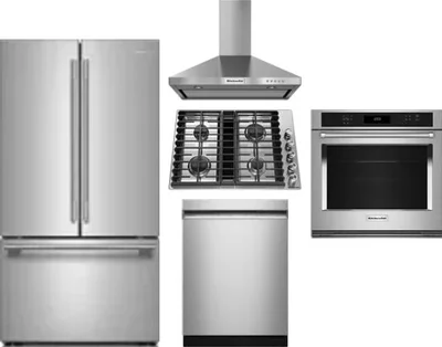 5 Piece Package Includes Refrigerator, Cooktop, Wall Oven, Hood And Dishwasher