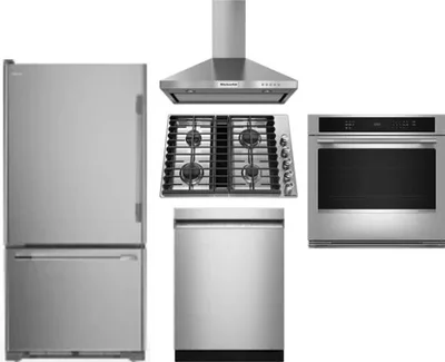 5 Piece Package Includes Refrigerator, Cooktop, Wall Oven, Hood And Dishwasher