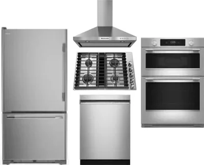 5 Piece Package Includes Refrigerator, Cooktop, Wall Oven, Hood And Dishwasher