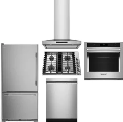 5 Piece Package Includes Refrigerator, Cooktop, Wall Oven, Hood And Dishwasher