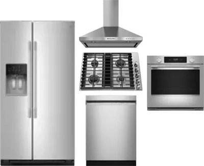 5 Piece Package Includes Refrigerator, Cooktop, Wall Oven, Hood And Dishwasher