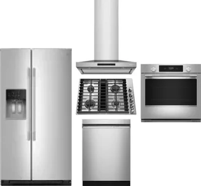 5 Piece Package Includes Refrigerator, Cooktop, Wall Oven, Hood And Dishwasher
