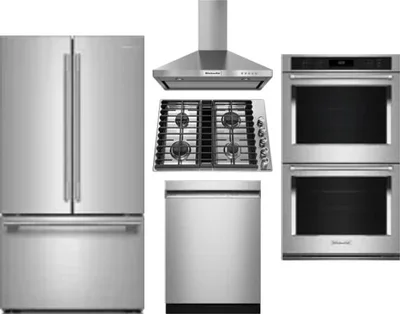 5 Piece Package Includes Refrigerator, Cooktop, Wall Oven, Hood And Dishwasher
