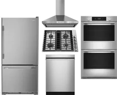 5 Piece Package Includes Refrigerator, Cooktop, Wall Oven, Hood And Dishwasher
