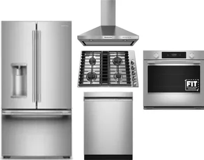 5 Piece Package Includes Refrigerator, Cooktop, Wall Oven, Hood And Dishwasher