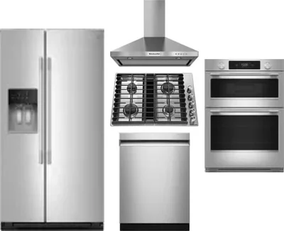 5 Piece Package Includes Refrigerator, Cooktop, Wall Oven, Hood And Dishwasher