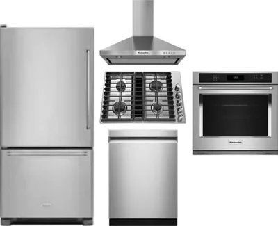 5 Piece Package Includes Refrigerator, Cooktop, Wall Oven, Hood And Dishwasher