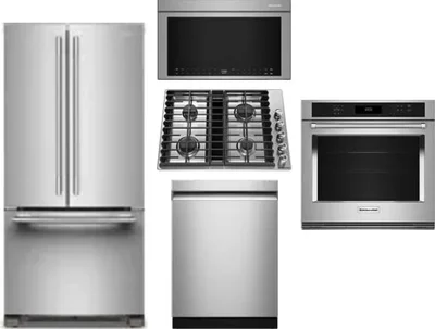 5 Piece Package Includes Refrigerator, Cooktop, Wall Oven, Microwave And Dishwasher