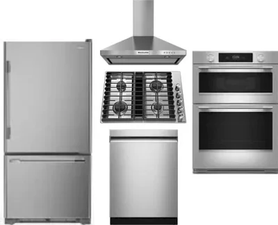 5 Piece Package Includes Refrigerator, Cooktop, Wall Oven, Hood And Dishwasher